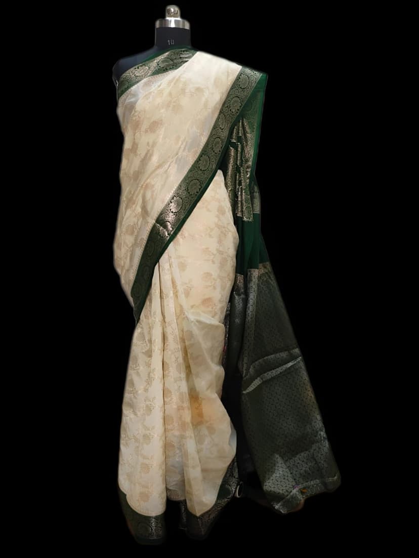 Beautiful soft Banarsi jaal contrast shades 