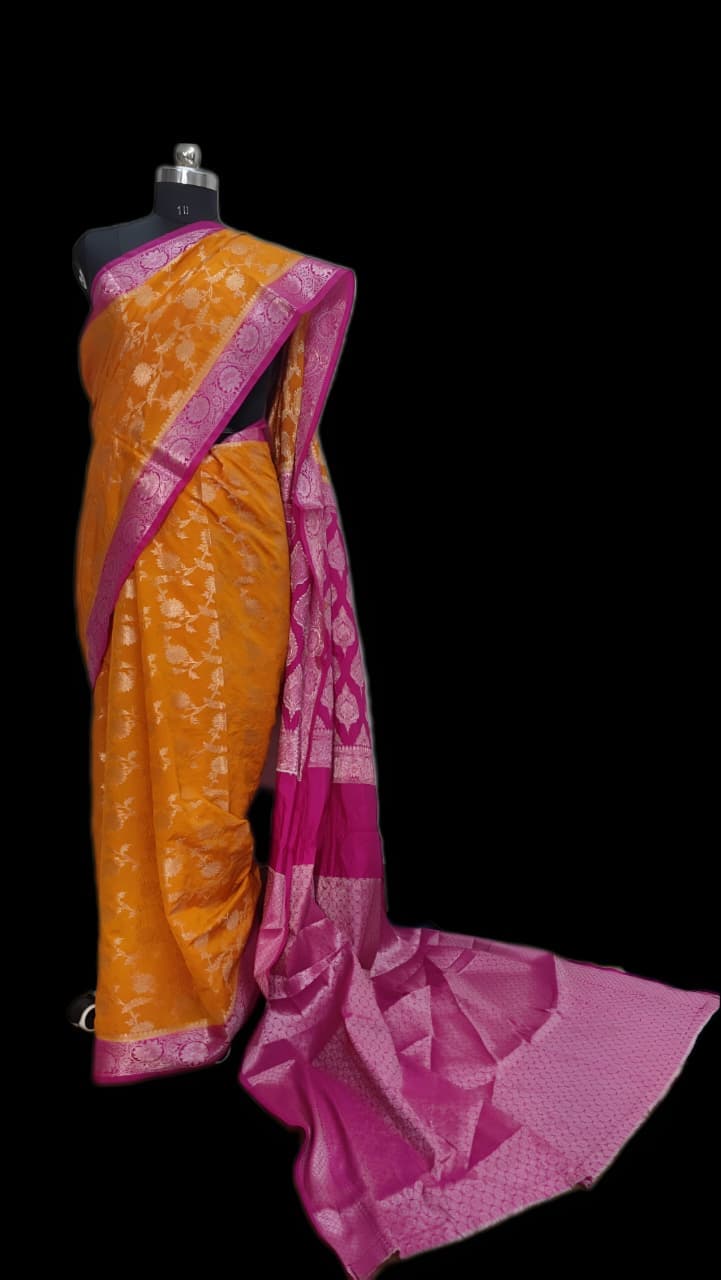 Beautiful soft Banarsi jaal contrast shades  