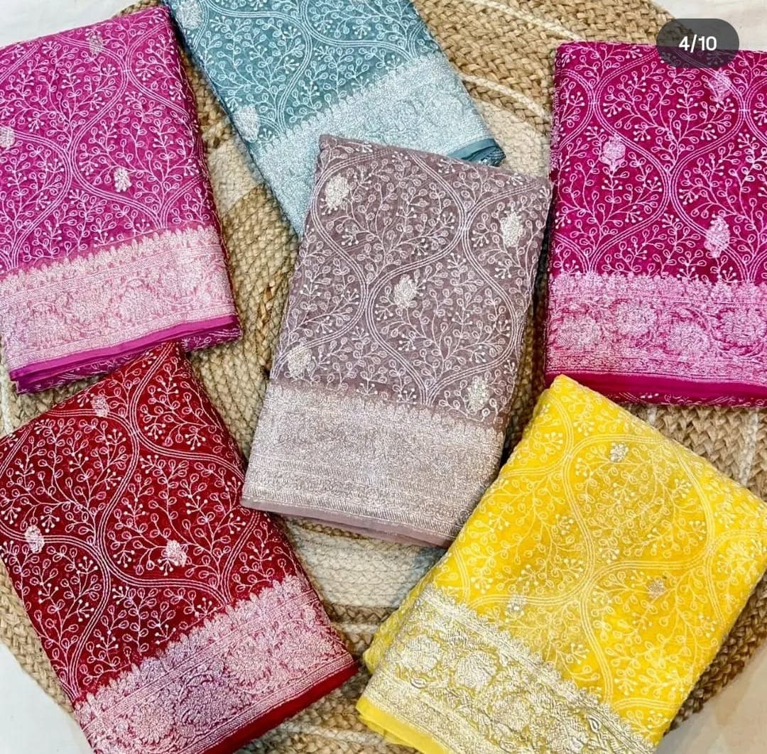 Pure Handloom Georgette Silk Embroidery - Image 1