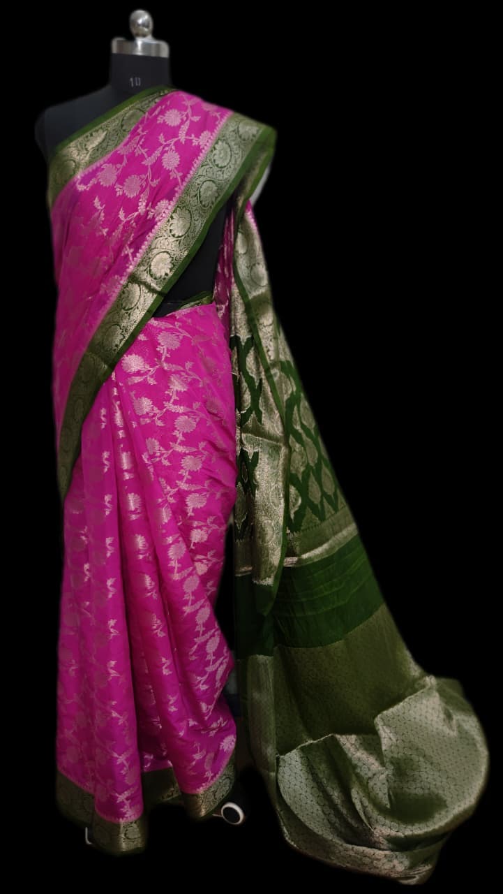 Beautiful soft Banarsi jaal contrast shades  - Image 3