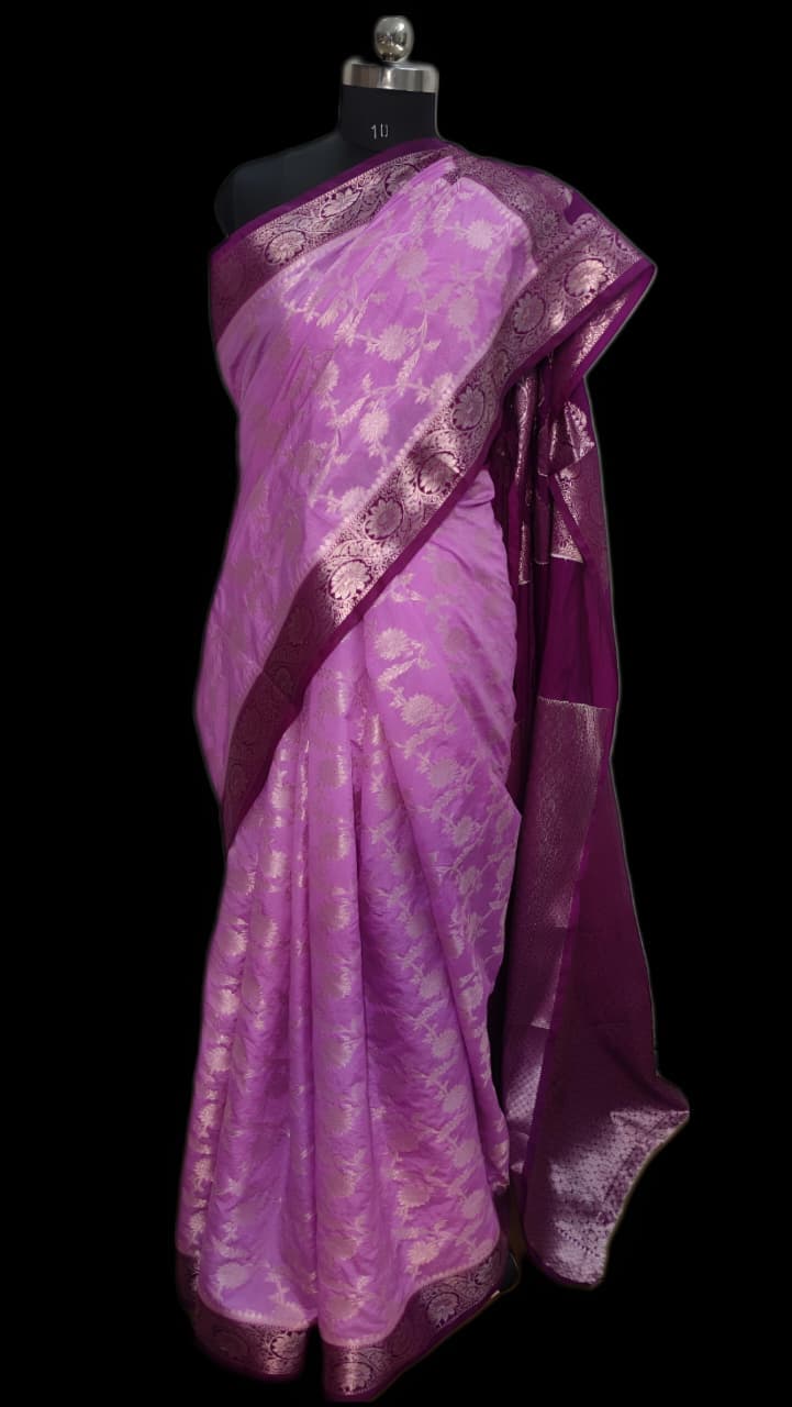 Beautiful soft Banarsi jaal contrast shades - Image 4